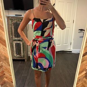 XS FarmRio Green Red Mini Dress